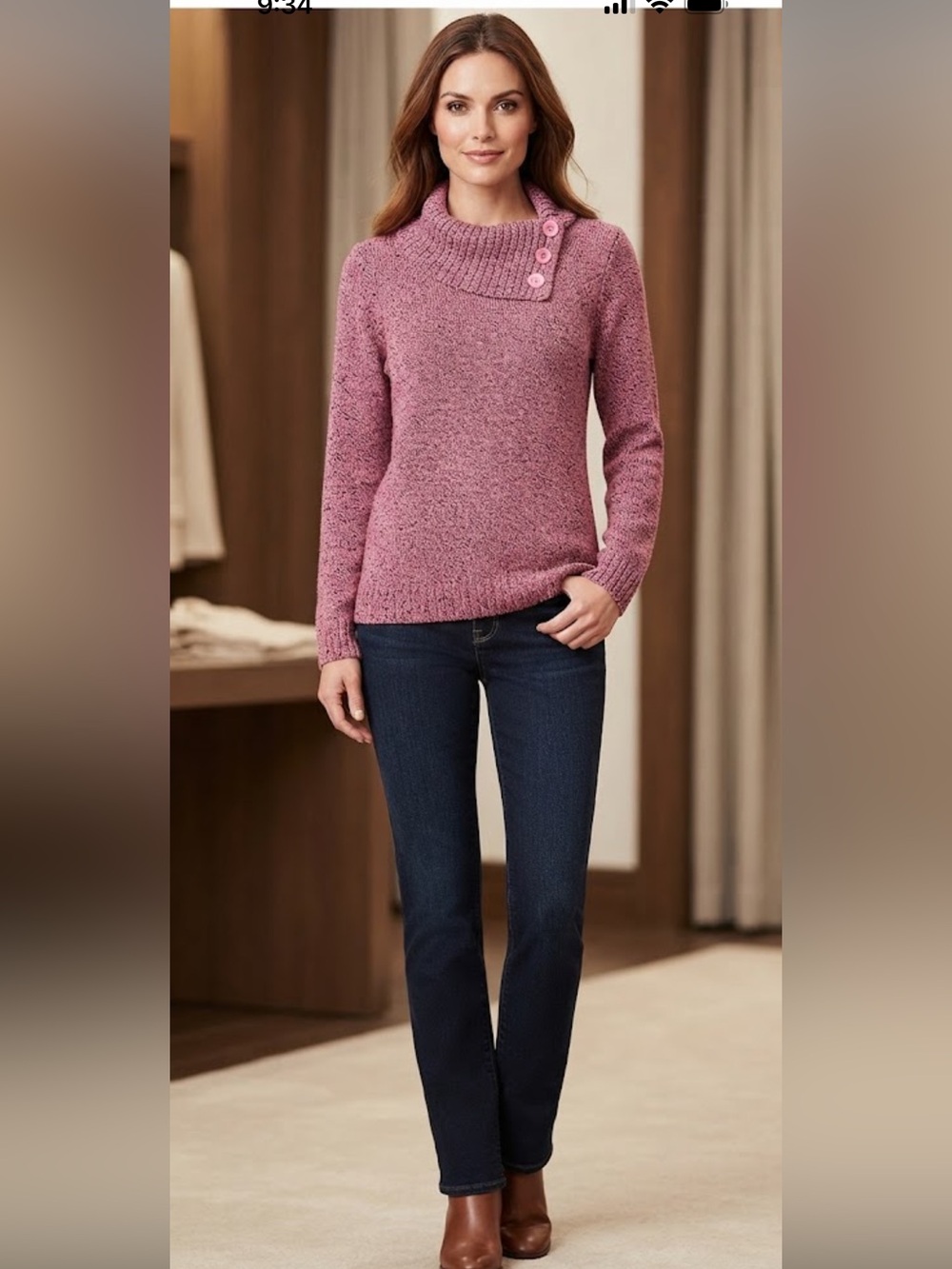 Karen Scott Button-Collar Knit Sweater